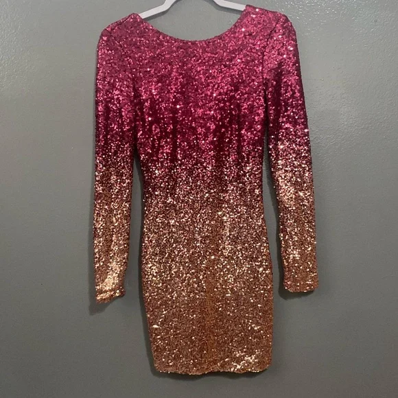 knee length dresses for ladies Ombre Sequin Beaded Flared Long Sleeve Maxi Dress - Champagne main image 0